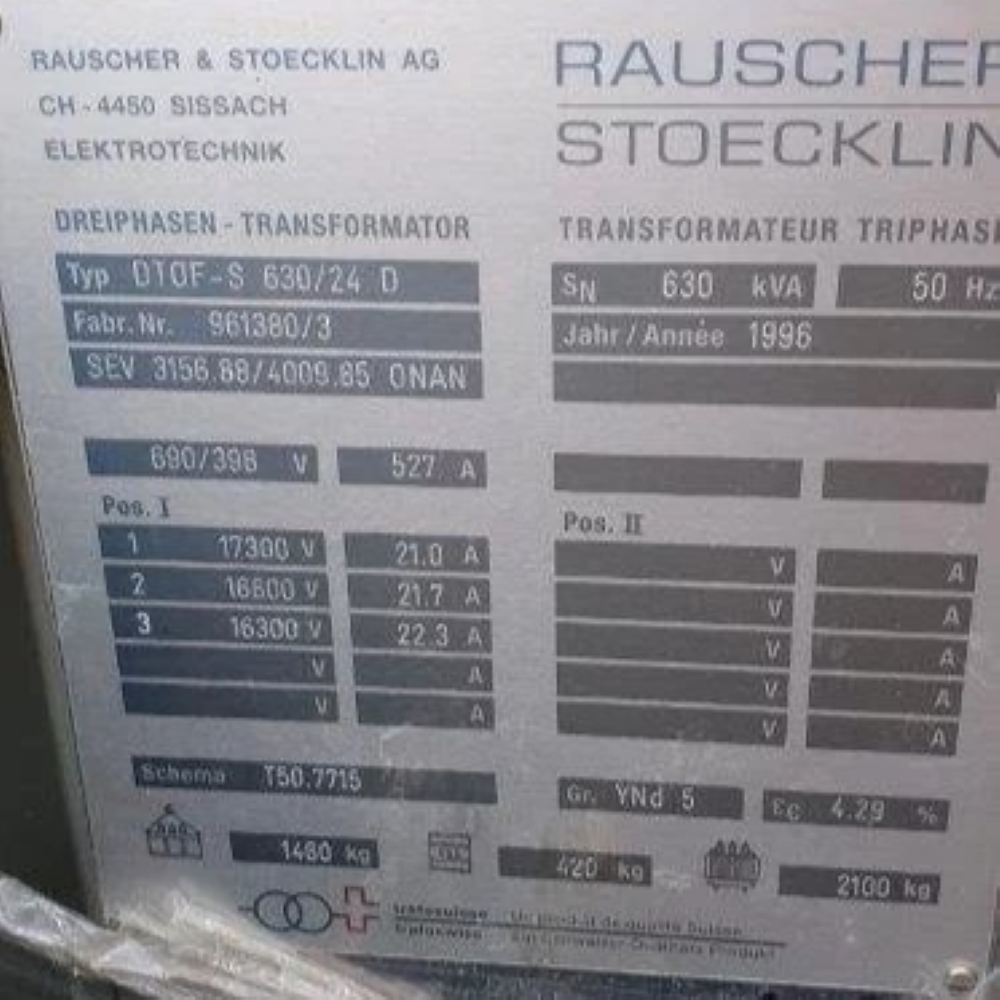 
                                                            Transformer 630 kVA Rauscher-Stoecklin